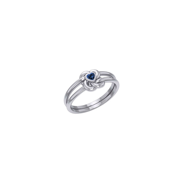 Celtic Knotwork Solid White Gold Ring With Heart Gemstone WRI2308