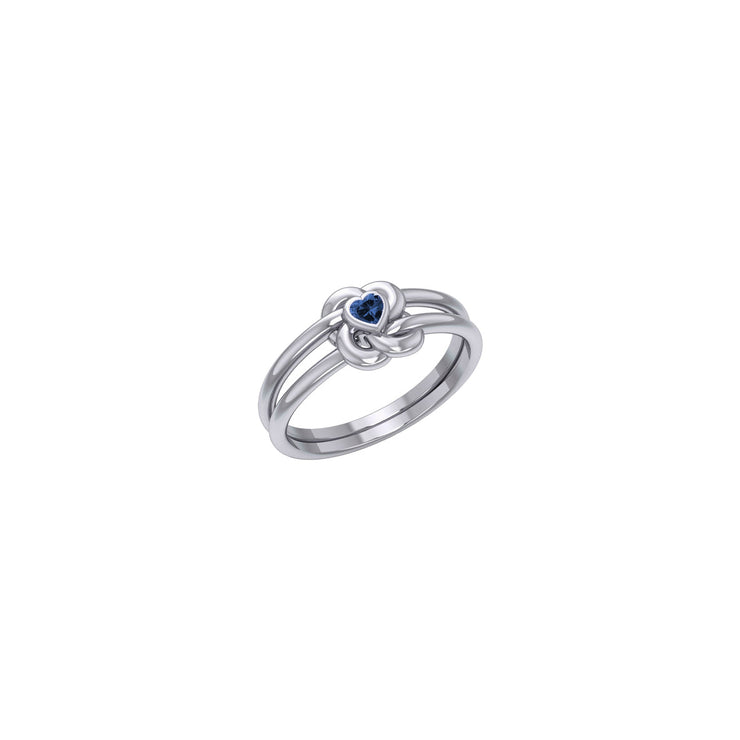 Celtic Knotwork Solid White Gold Ring With Heart Gemstone WRI2308