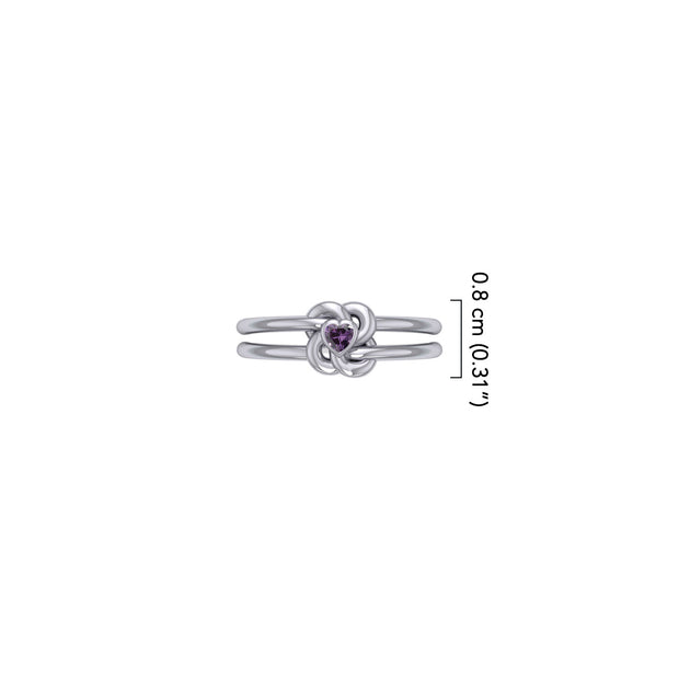Celtic Knotwork Solid White Gold Ring With Heart Gemstone WRI2308
