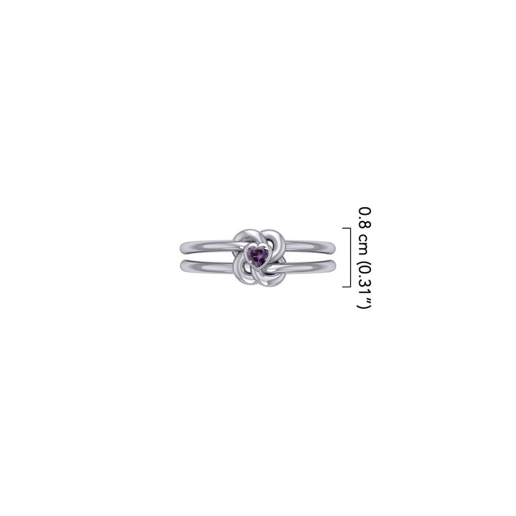 Celtic Knotwork Solid White Gold Ring With Heart Gemstone WRI2308