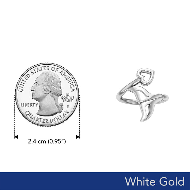 Whale Tail with Heart Solid White Gold Wrap Ring WRI2342