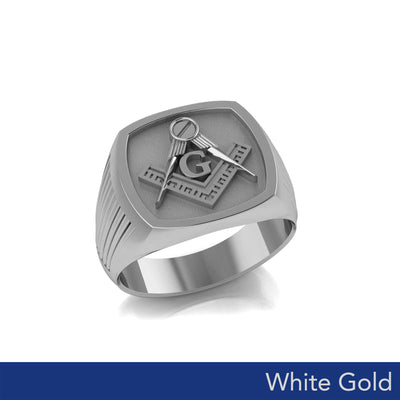 Masonic Solid White Gold Men Ring WRI2411