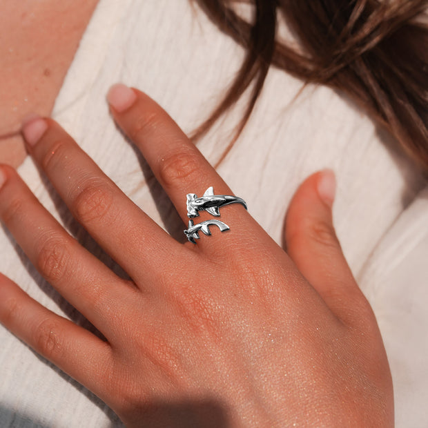 Hammerhead Shark Solid White Gold Wrap Ring WRI2555