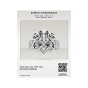 Triple Snake with Celtic Heart Solid Gold Ring GRI2567