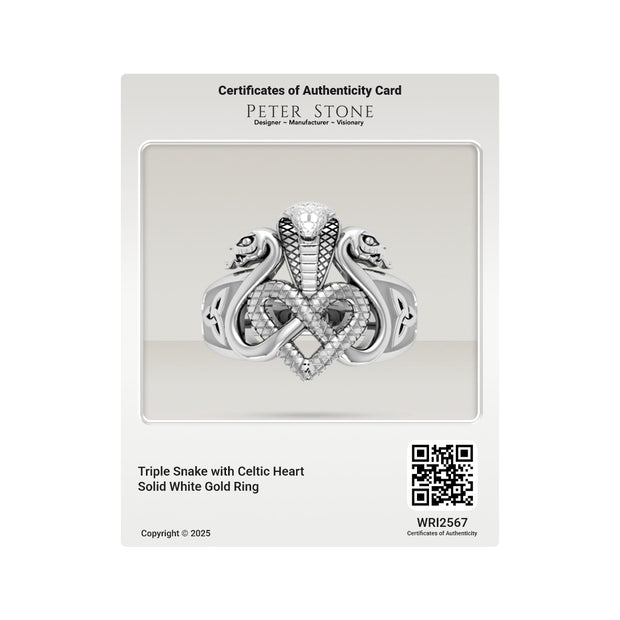 Triple Snake with Celtic Heart Solid Gold Ring GRI2567