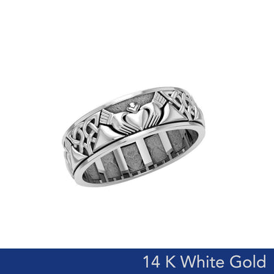 Celtic Claddagh 14K White Gold Spinner Ring WRI768