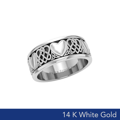 Celtic Knotwork 14K White Gold Heart Spinner Ring WTR3644