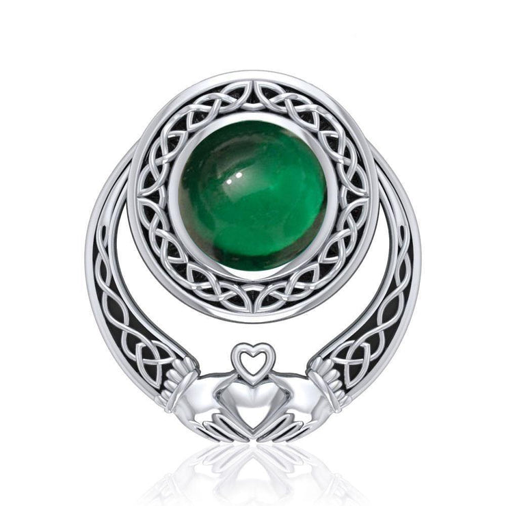 A unique love of eternity and grace ~ Celtic Knotwork Claddagh Sterling Silver Pendant Jewelry with Gemstone TPD220