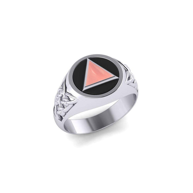 Celtic AA Recovery Symbol Silver Ring with Gemstone TR1020