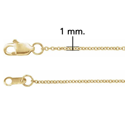 14K Yellow Gold Chain 1 mm Solid Cable Chain with Lobster Clasp