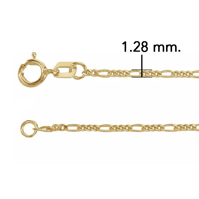 14K Yellow Gold Chain 1.28 mm Concave Figaro Chain  with Spring Ring