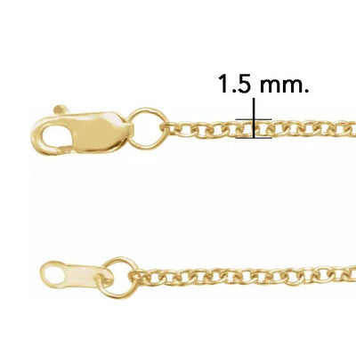 14K Yellow Gold Chain Solid Cable Chain Width 1.5 mm Lobster Clasp with Polished