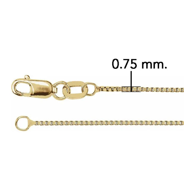 14K Yellow Gold Chain 0.75 mm Box Chain Lobster Clasp with Polished