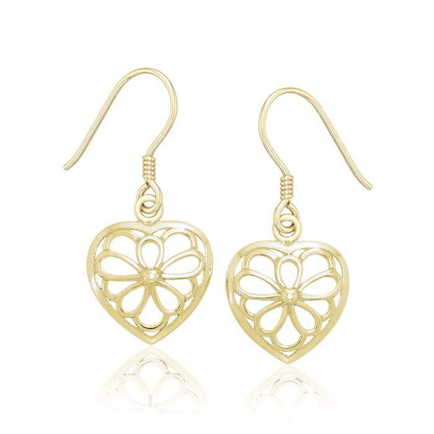 Flower Heart Solid Gold Earrings GER1127