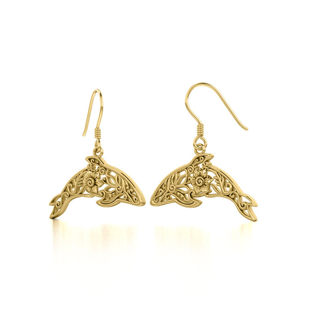Dolphin Filigree Hook Earrings in 14k Gold GER1704