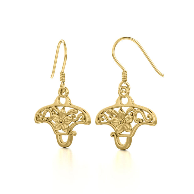 Manta ray Filigree Hook Earrings in 14k Gold GER1705
