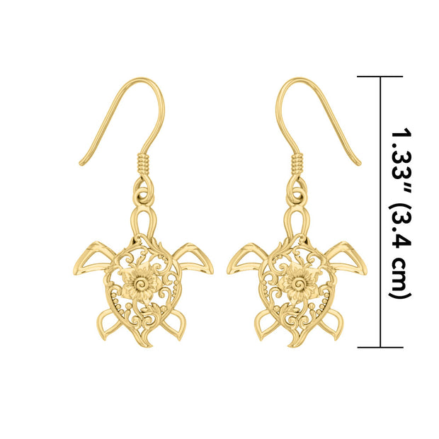 Sea Turtle Filigree Hook Earrings in 14k Gold GER1706