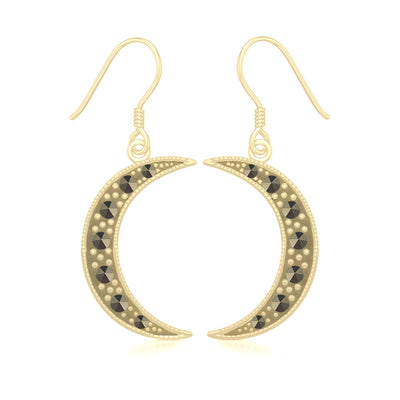Crescent Moon Solid Gold Earrings with Marcasite GER1906