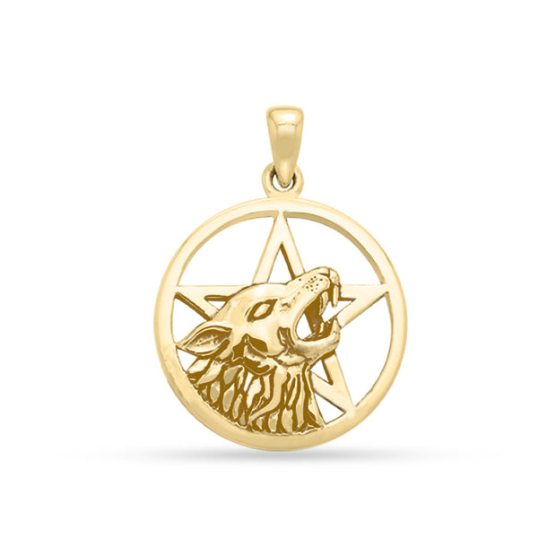 Wolf on Pentagram Gold Pendant GPD3137
