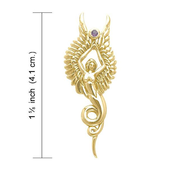 Captured by the Grace of the Angel Phoenix ~ Sterling Solid Gold Jewelry Pendant with Gemstone GPD3266