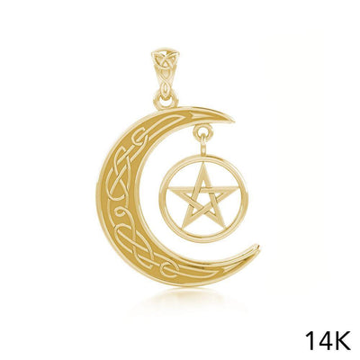 Celtic Crescent Moon Solid Gold Pendant with Dangling Star GPD4231 peterstone.