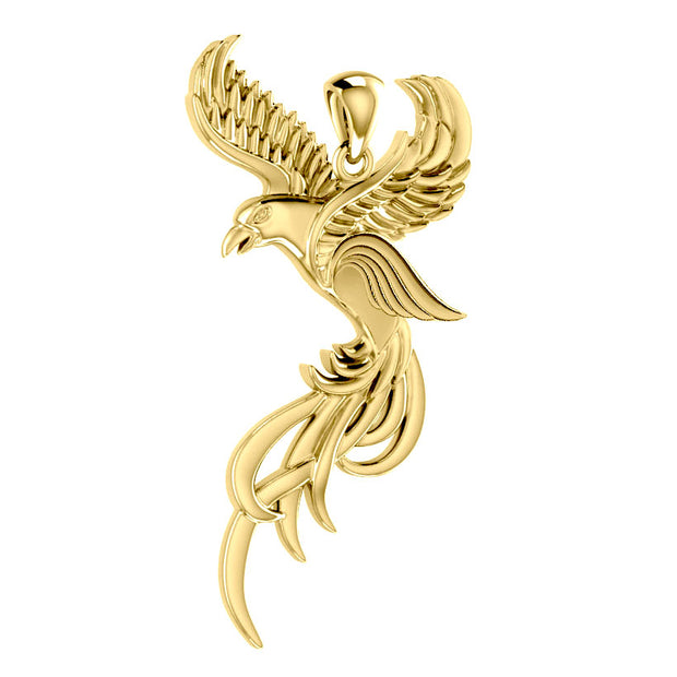 Soar to the Heavens Flying Phoenix Solid 14K Gold Pendant GPD5072