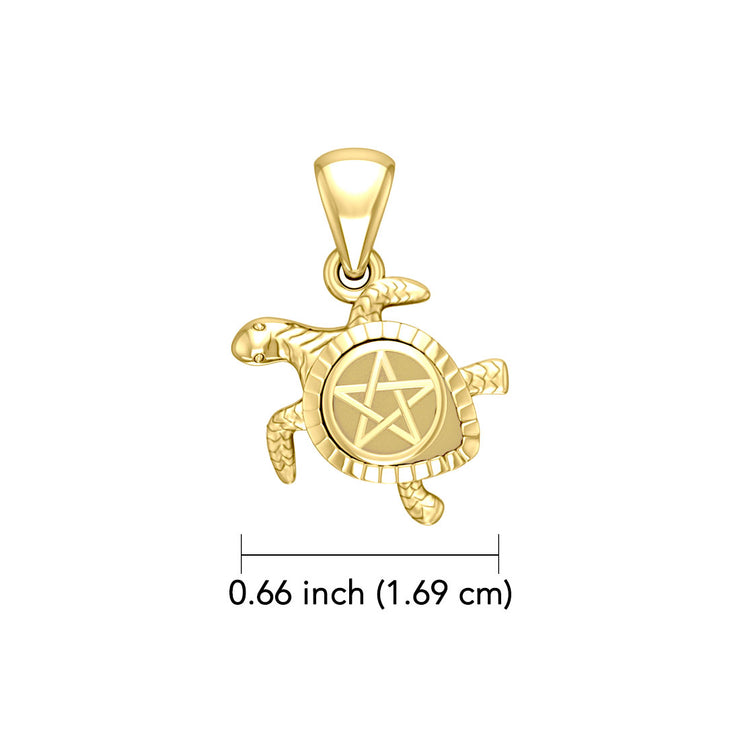 Sea Turtle with Pentacle 14K Yellow Gold Pendant GPD5205