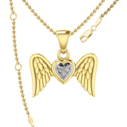 Gemstone Heart and Flying Angel Wings Yellow Gold Pendant GPD5228