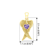 Heart Gemstone and Double Angel Wings Yellow Gold Pendant GPD5229