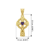 Celtic Cross Yellow Gold Pendant with Heart Gemstone GPD5337