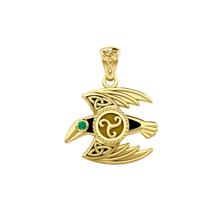 Behind the Mystery of the Mythical Raven 14K Yellow Gold Jewelry Pendant with Gemstone GPD5381