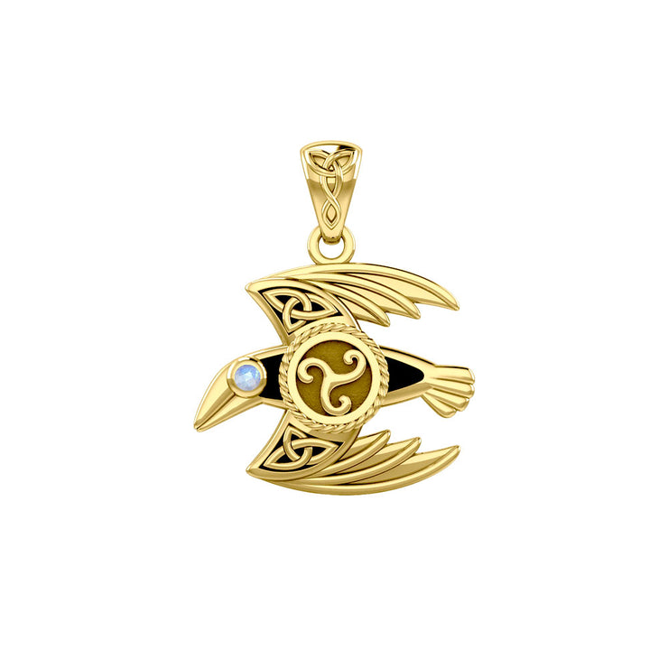 Behind the Mystery of the Mythical Raven 14K Yellow Gold Jewelry Pendant with Gemstone GPD5381