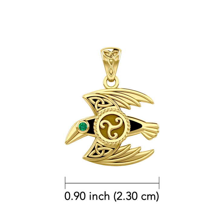 Behind the Mystery of the Mythical Raven 14K Yellow Gold Jewelry Pendant with Gemstone GPD5381