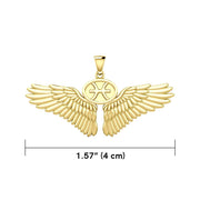 Guardian Angel Wings Solid Gold Pendant with Pisces Zodiac Sign GPD5514
