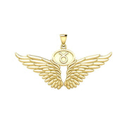 Guardian Angel Wings Solid Gold Pendant with Taurus Zodiac Sign GPD5516