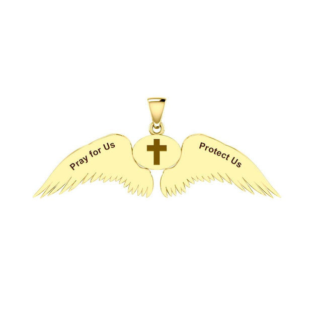 Guardian Angel Wings Solid Gold Pendant with Gemini Zodiac Sign GPD5517