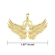 Guardian Angel Wings Solid Gold Pendant with Leo Zodiac Sign GPD5519