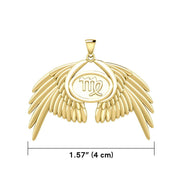 Guardian Angel Wings Solid Gold Pendant with Virgo Zodiac Sign GPD5520