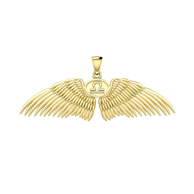 Guardian Angel Wings Solid Gold Pendant with Libra Zodiac Sign GPD5521