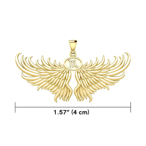 Guardian Angel Wings Solid Gold Pendant with Scorpio Zodiac Sign GPD5522