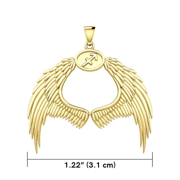 Guardian Angel Wings Solid Gold Pendant with Sagittarius Zodiac Sign GPD5523