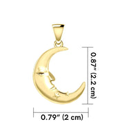 Crescent Moon Face with Stars Solid Gold Pendant GPD5642