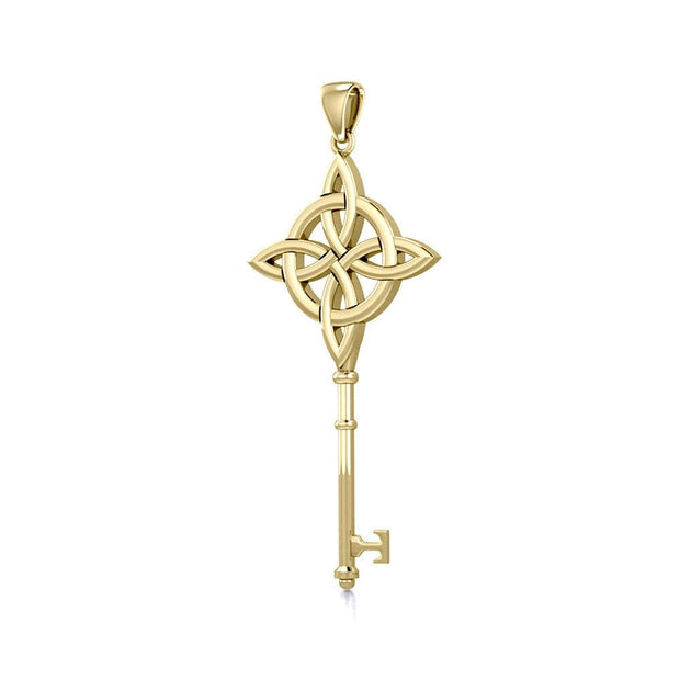 Celtic Four Point Knot Spiritual Enchantment Key Solid Gold Pendant GPD5675