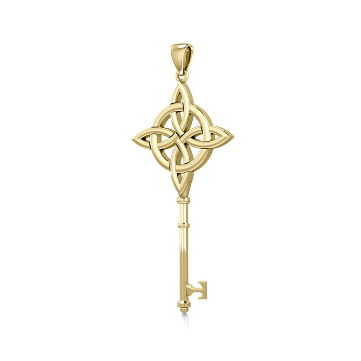 Celtic Four Point Knot Spiritual Enchantment Key Solid Gold Pendant GPD5675