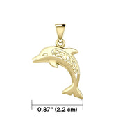 Large Celtic Joyful Dolphin Solid Gold Pendant GPD5698