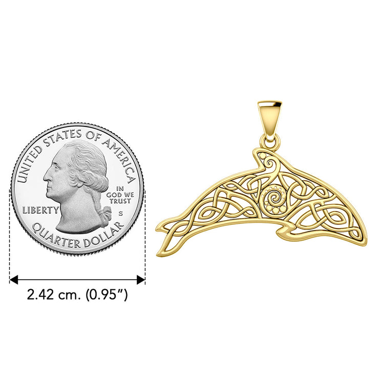 Celtic Filigree Dolphin Solid Yellow Gold Pendant GPD5699