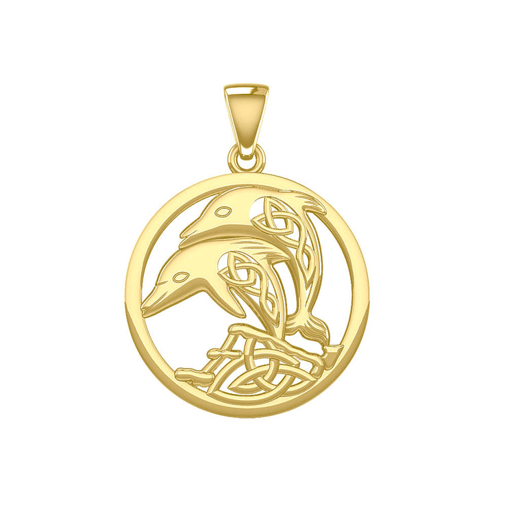 Celtic Jumping Dolphins Solid Gold Pendant GPD5700