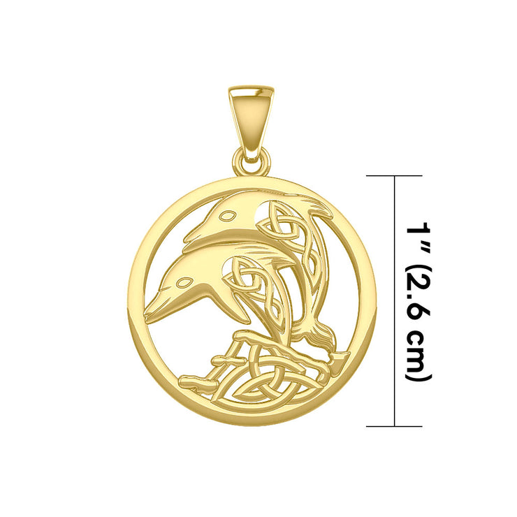 Celtic Jumping Dolphins Solid Gold Pendant GPD5700