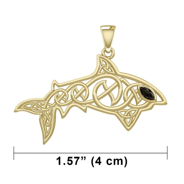 Celtic Knotwork Shark Solid Gold Pendant with Gemstone GPD5706