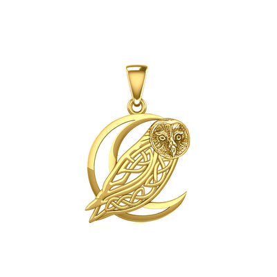 Celtic Owl on Crescent Moon Solid Gold Pendant GPD5714